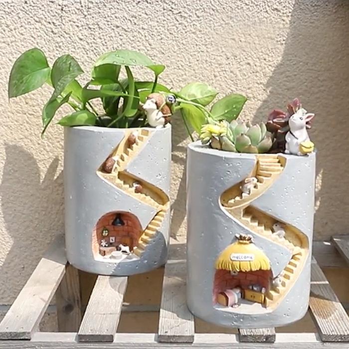 植木鉢 かわいい ハリネズミ ウサギ 筆立て 鉛筆立て : ジェントル