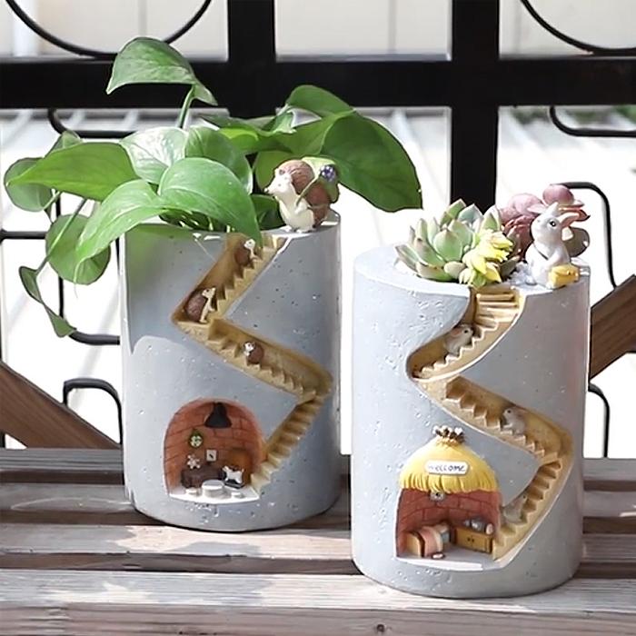 植木鉢 かわいい ハリネズミ ウサギ 筆立て 鉛筆立て : ジェントル