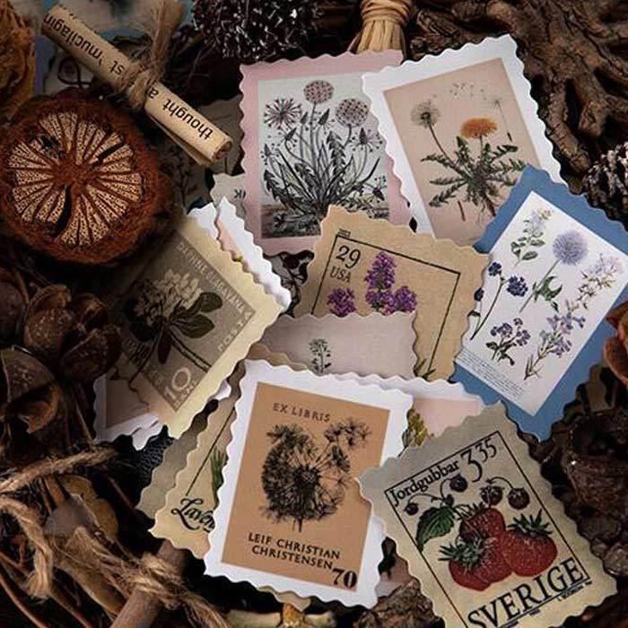 シール 切手 レトロ シリーズ 46枚入り 絵 宇宙 世界旅行 花