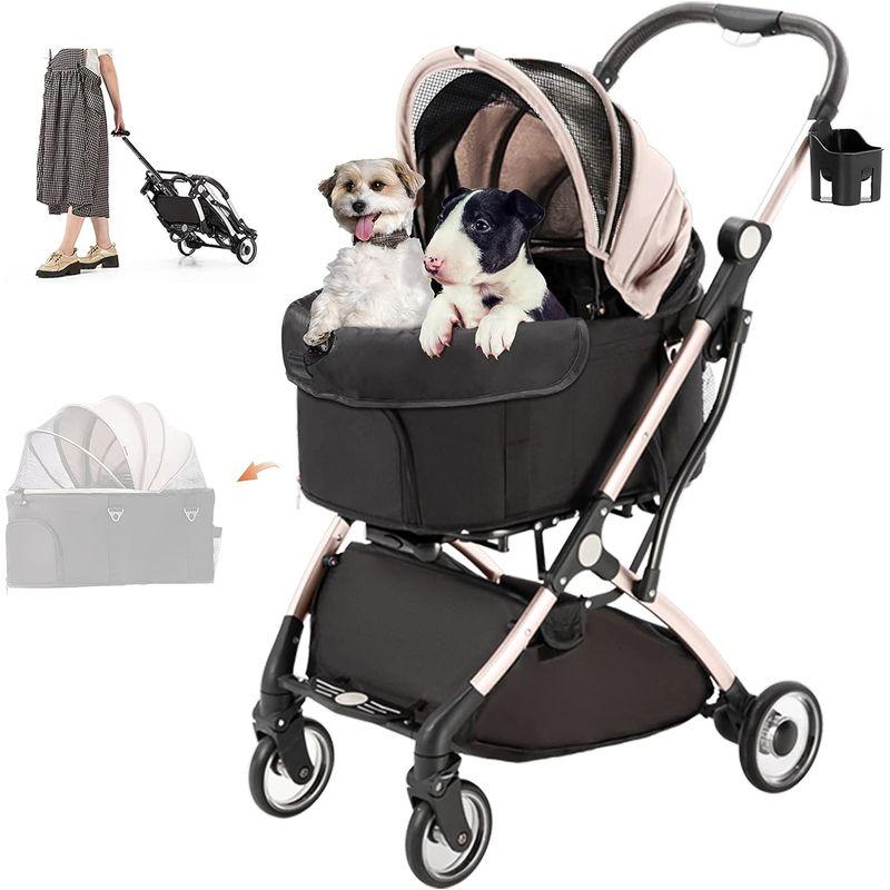 HRking.HANRAY ペットカート 分離型 折りたたみ 3wayモデル 対面式 4輪 犬用ベビーカー 前輪360°回転 後輪ブレーキ付 HANRAY ペットカート 分離型 折りたたみ 3wayモデル 対面式 4輪 犬用ベビーカー 後輪ブレーキ付