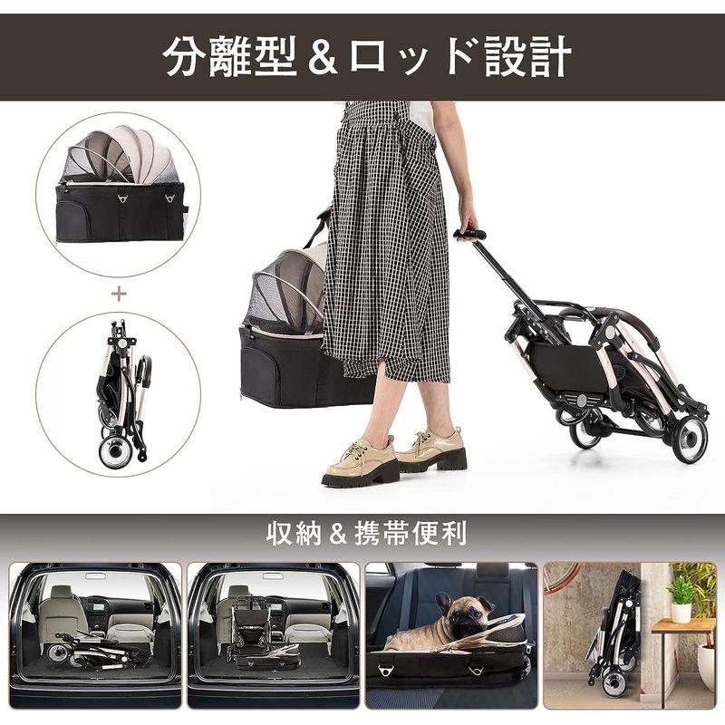 HRking.HANRAY ペットカート 分離型 折りたたみ 3wayモデル 対面式 4輪 犬用ベビーカー 前輪360°回転 後輪ブレーキ付 HANRAY ペットカート 分離型 折りたたみ 3wayモデル 対面式 4輪 犬用ベビーカー 後輪ブレーキ付