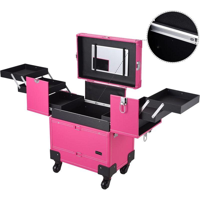 BYOOTIQUE プロ用 メイクボックス キャスター付き 大容量 多機能 鏡付き メイクキャリーケース メイク収納 化粧品収納 化粧箱 美 プロ用 メイクボックス キャスター付き 大容量 多機能 鏡付き メイクキャリーケース メイク収納 化粧品収納 化粧箱