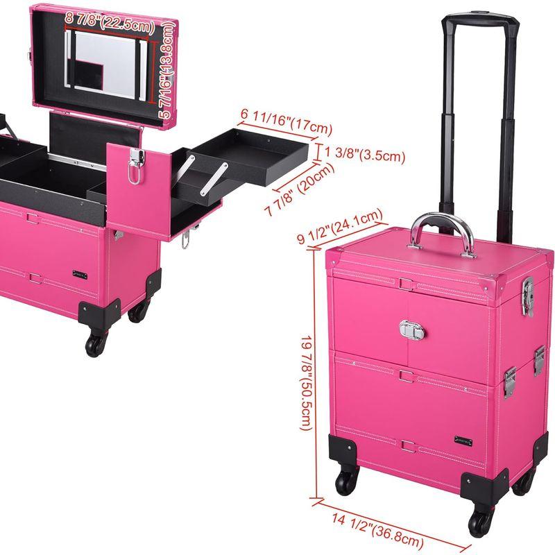 BYOOTIQUE プロ用 メイクボックス キャスター付き 大容量 多機能 鏡付き メイクキャリーケース メイク収納 化粧品収納 化粧箱 美 プロ用 メイクボックス キャスター付き 大容量 多機能 鏡付き メイクキャリーケース メイク収納 化粧品収納 化粧箱
