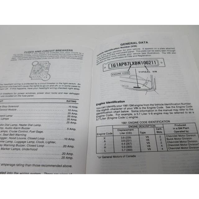 1981 CHEVROLET シボレー カマロ オーナーズマニュアル Guide! 本国