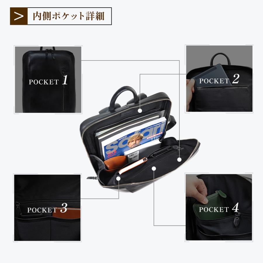 リュック 本革 革 メンズ ビジネスリュック レザーリュック スリム バッグ ファスナー付き 薄型 大容量 機能性 軽量 薄マチ 通勤 ビジネス PC joyaの画像
