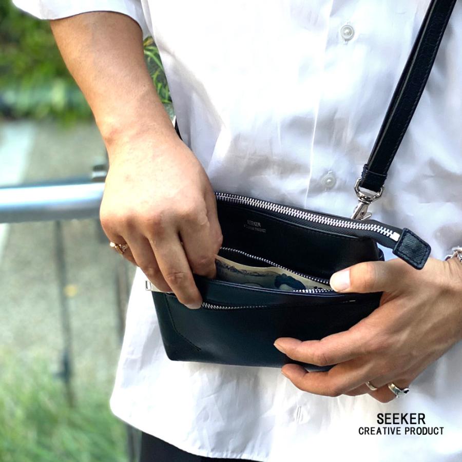 SEEKER ショルダーバッグ 2way メンズ メッシュレザー クラッチ SEEKER ショルダーバッグ 2way メンズ メッシュレザー クラッチ