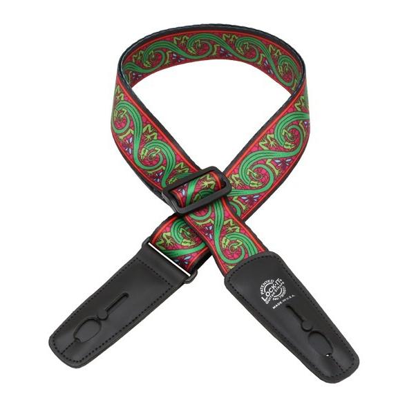 LOCK−IT STRAPS ギターストラップ LIS 033 BM3 2” BOB MASSE SERIES, GREEN LIZARDS