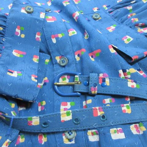 昭和レトロ ワンピース 長袖 青 9号 house of yamaki JAPAN古着