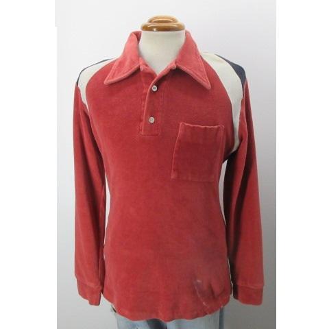 70s 赤 ジッパーポロシャツ ワインレッド色 70s 赤 ジッパーポロシャツ ワインレッド色