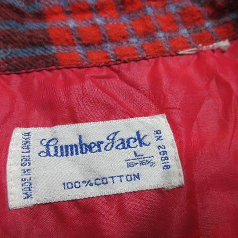 80s Lumber Jack スリランカ製 ネルシャツ 長袖シャツ M 赤 オールド