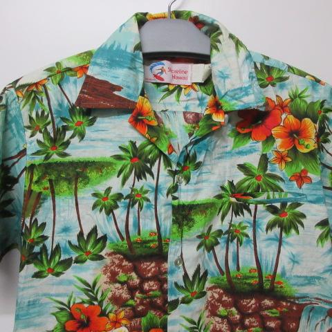 80年代 Shoreline Hawaii アロハシャツ S 赤 花柄 ヴィンテージ