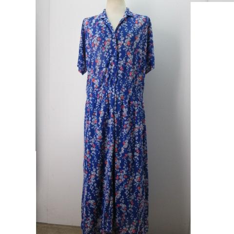 昭和レトロ ワンピース 半袖 青 大きい JAPAN古着 sy598 : 古着屋