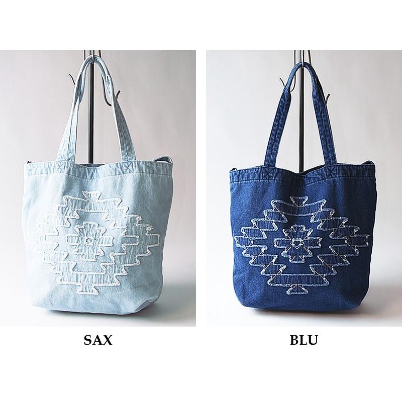 【タグ付未使用】ani. 綿デニム コーティング タックバッグ 大 2way デニム パグちゃん刺繍 2way トートバッグ ショルダーバッグ