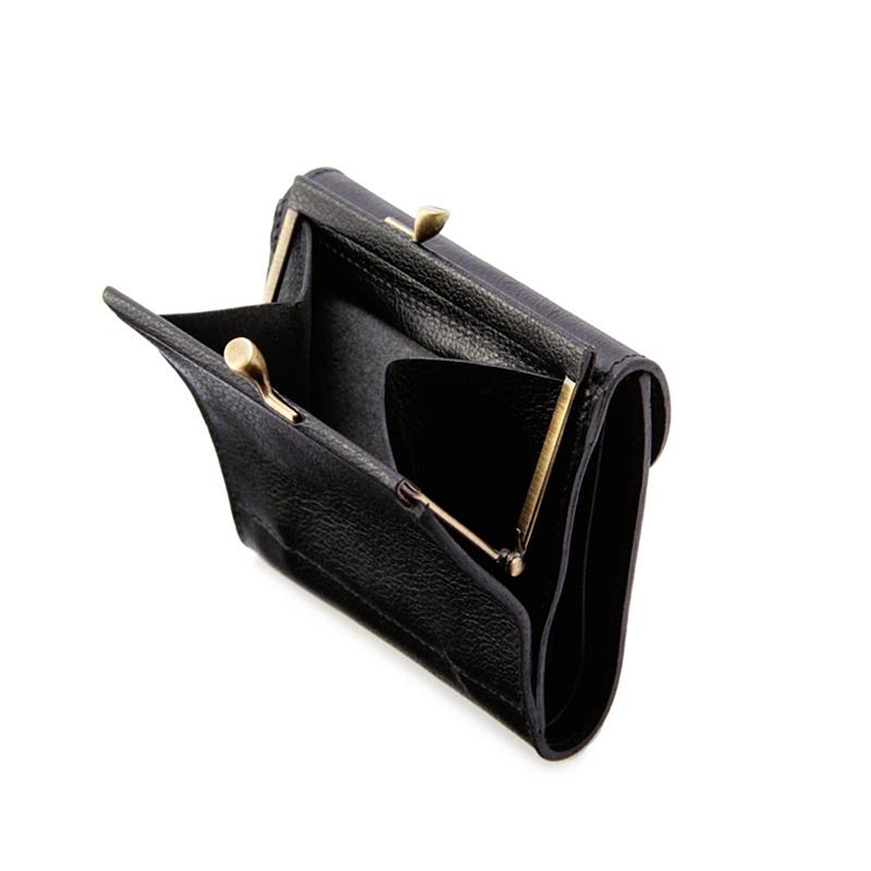 交渉可能♥イルビゾンテ がま口財布 美品 ブラック IL BISONTE（イルビゾンテ） 財布 二つ折り がま口 レザー 本革 ネロ