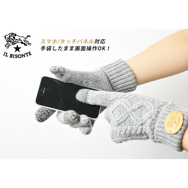 IL BISONTE（イルビゾンテ） レザーパッチ付きスマホ対応ニット手袋