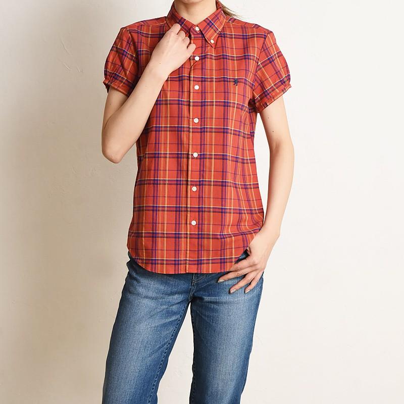 ジムフレックス Gymphlex パフスリーブ チェック柄半袖シャツ ボタン