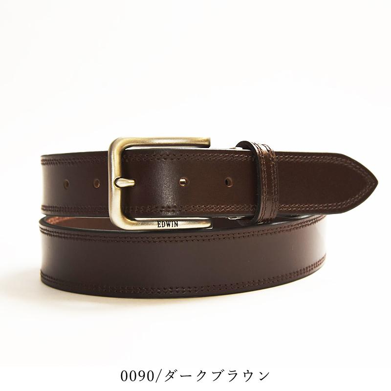 EDWIN ダブルステッチベルト レザーベルト 35mm 牛革 ビジネス EDWIN ダブルステッチベルト レザーベルト 35mm 牛革 ビジネス