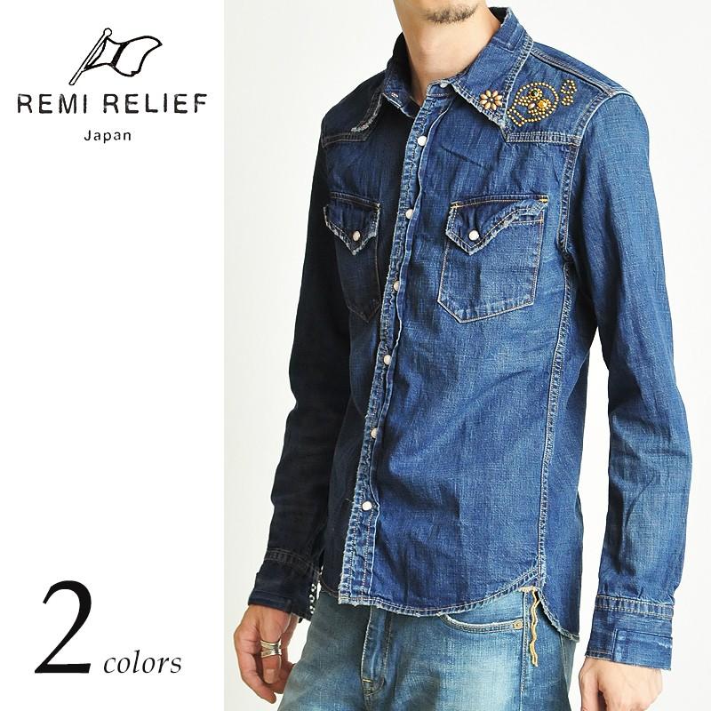 REMI RELIEF レミレリーフ デニムウエスタンシャツ(スカル REMI RELIEF レミレリーフ デニムウエスタンシャツ(スカル