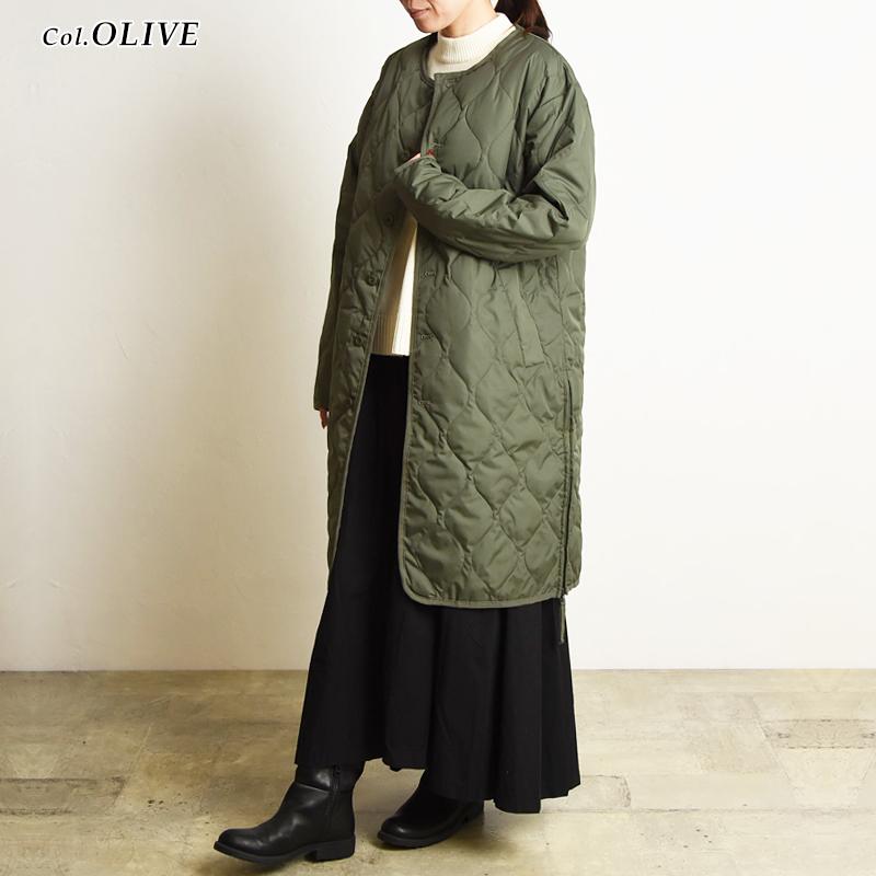 美品 TAION ミリタリーキルトダウンJKT OLIVE Mサイズ TAION タイオン ミリタリー ダウンコート クルーネック スナップ