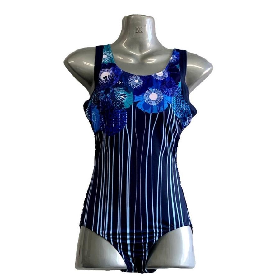 Wd Npフィットネス水着 そで美人シェイプワンピース 花 ストライプ柄 Nv Bl サイズ 9号 15号 メーカー取り寄せ受注後在庫の有無連絡します 激安超特価