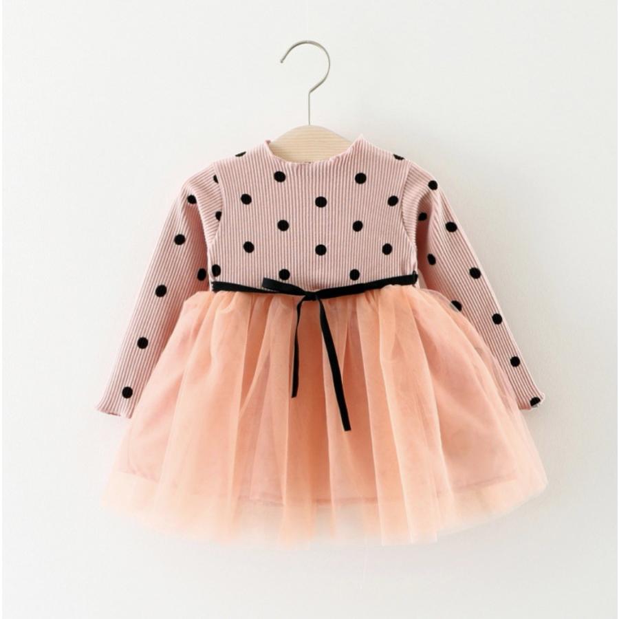 チュールワンピース キッズ 長袖 70 80 90 100 入園式 卒園式 ドット リブ ピンク グレー 白 ホワイト 黒 ブラック 女の子 子供服 子ども A0107b Germeyshop 通販 Yahoo ショッピング