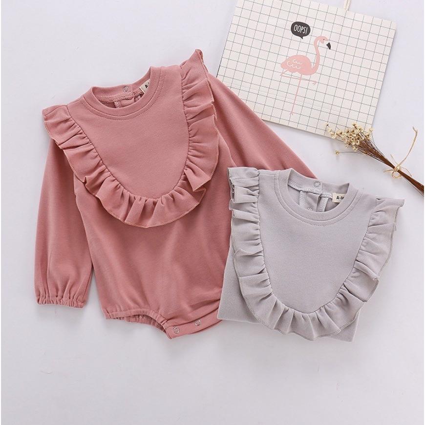 ロンパース 女の子 長袖 60 70 80 90 ベビー服 かわいい フリル くすみ 