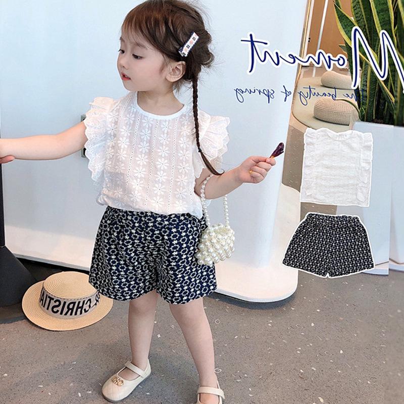 女の子 トップス 半袖 パンツ シャツ 夏 レースフリル かわいい