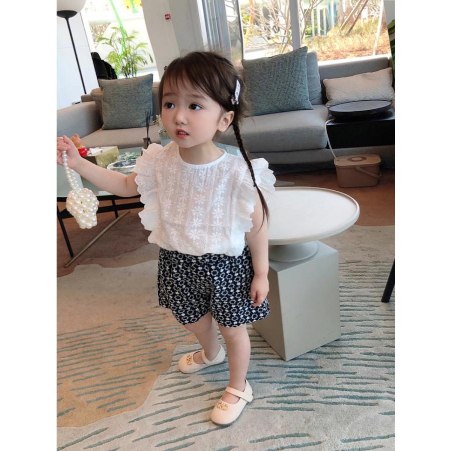 女の子 トップス 半袖 パンツ シャツ 夏 レースフリル かわいい