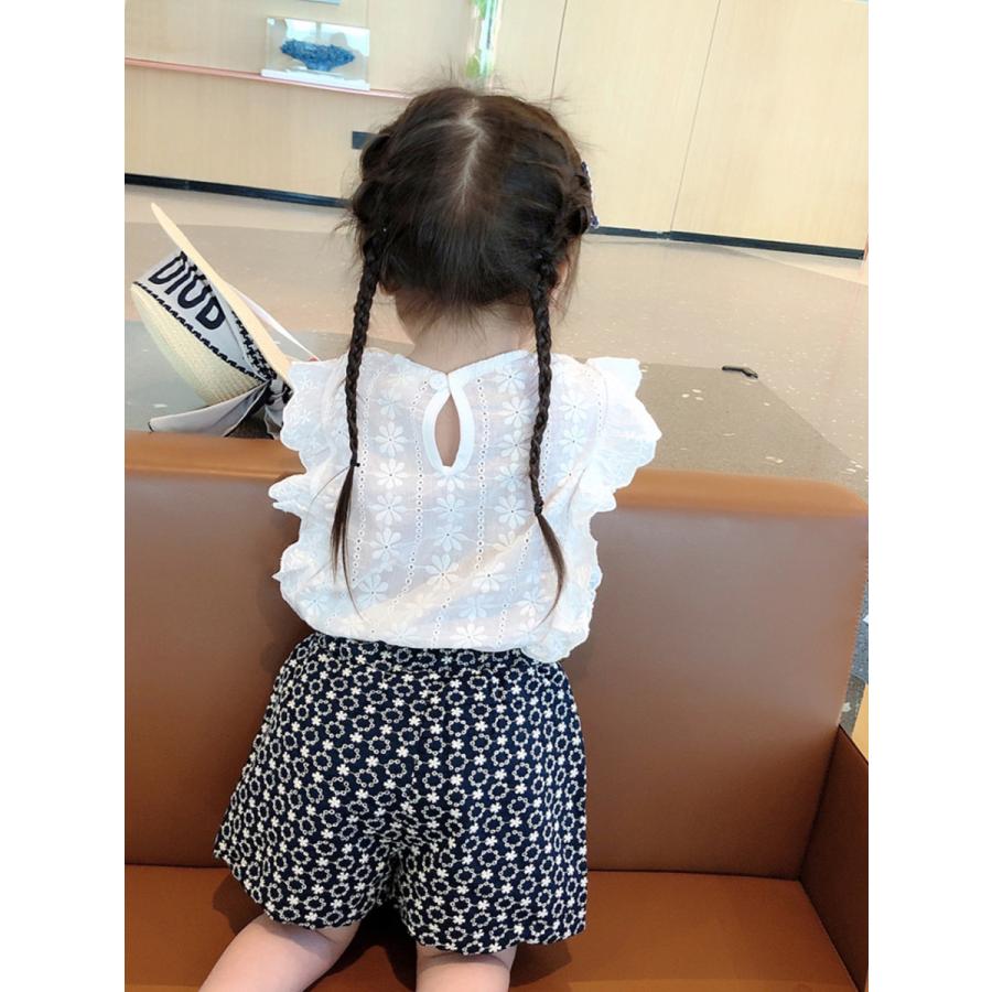 女の子 トップス 半袖 パンツ シャツ 夏 レースフリル かわいい