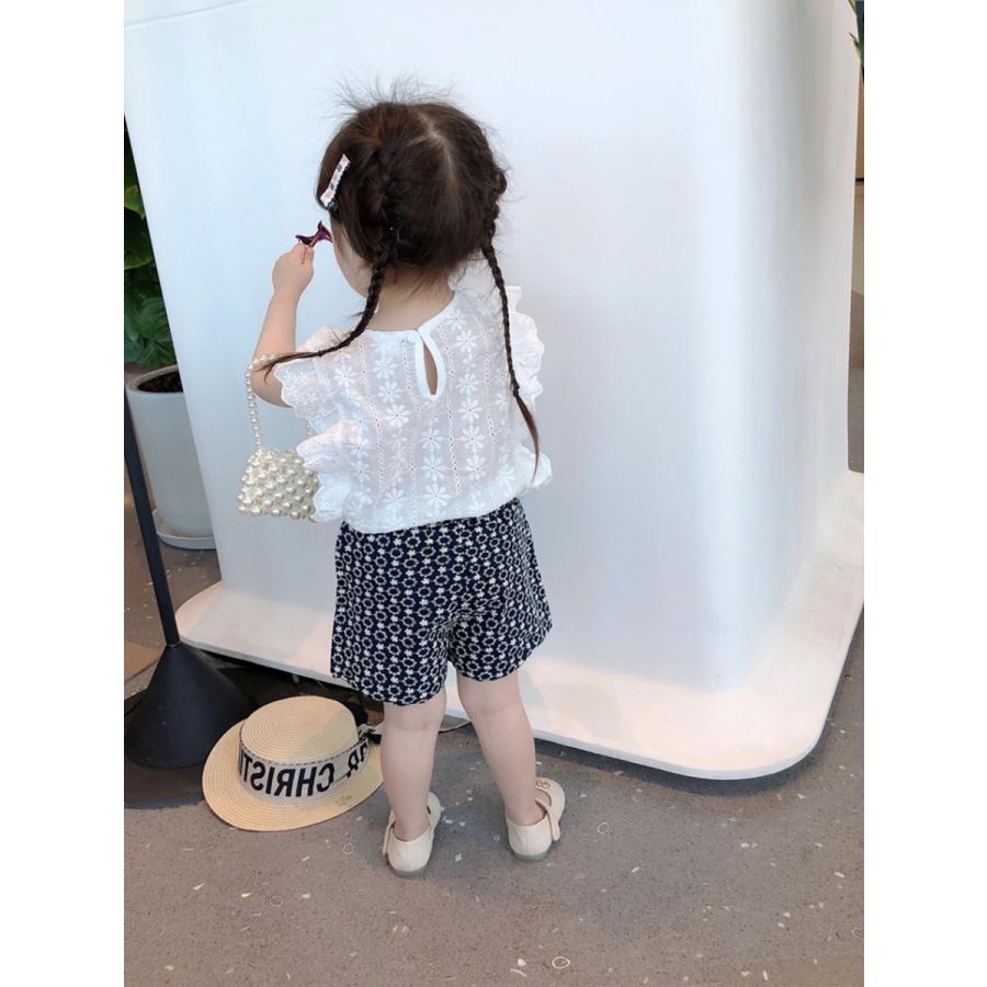 女の子 トップス 半袖 パンツ シャツ 夏 レースフリル かわいい