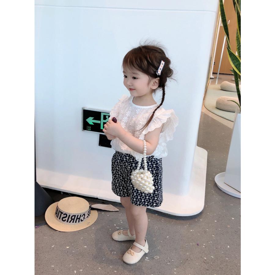 女の子 トップス 半袖 パンツ シャツ 夏 レースフリル かわいい
