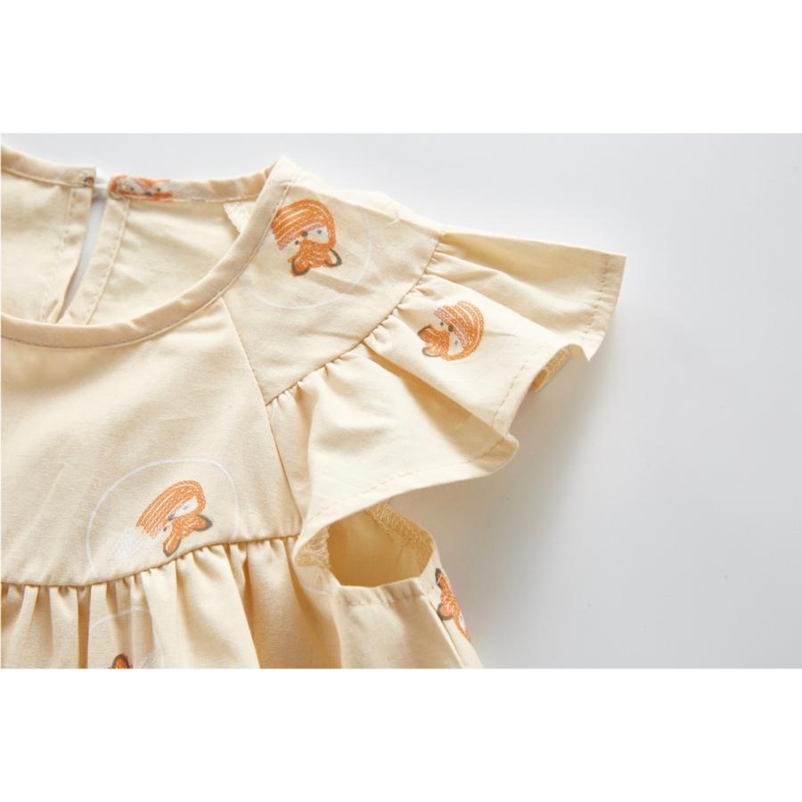 ベビー服 女の子 半袖 夏 60 70 80 90 セットアップ トップス アイボリー きつね 赤ちゃん 子ども パンツ 子供 値下げ ブルマ 花柄