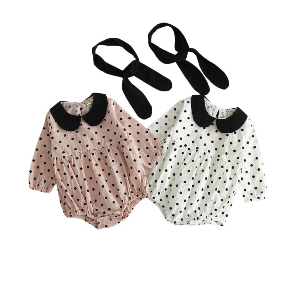 衝撃特価 ロンパース 女の子 長袖 春 ベビー服 ベビー 赤ちゃん 赤ちゃん服 おしゃれ かわいい 水玉 ドット柄 ドット ホワイト 白 ベージュ 茶色 インスタ映え 子供服 Pmajk Gov Pk