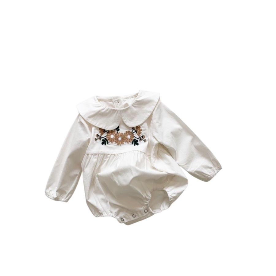 ベビー ロンパース おすすめネット 女の子 長袖 刺繍 ベビーロンパース 赤ちゃん 秋服 冬服 ホワイト かわいい ベージュ 可愛い おしゃれ 赤ちゃん服 ベビー服 子供服