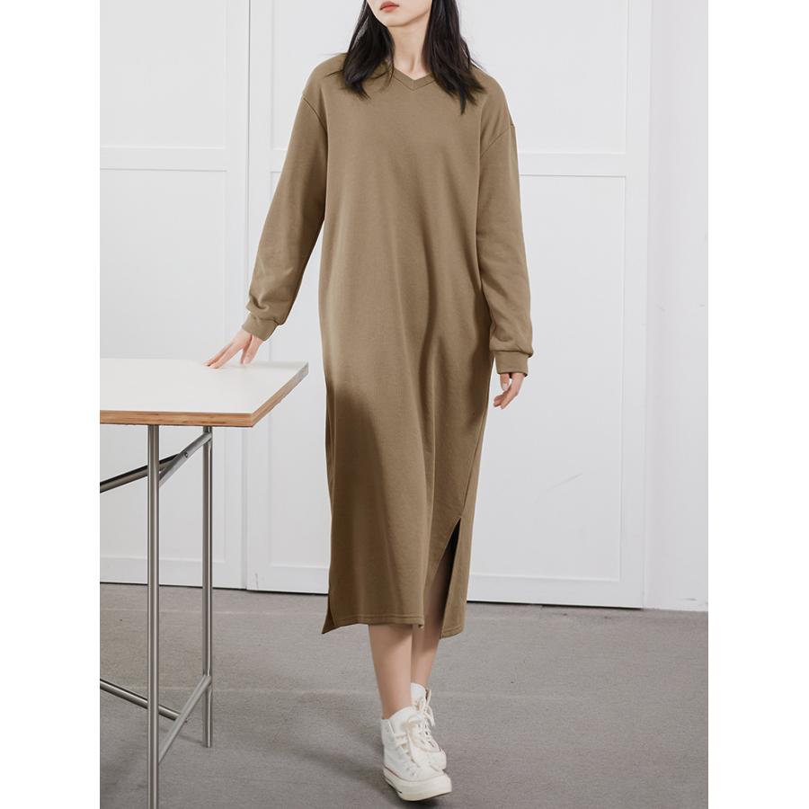 ロング スリット ワンピース 長袖 秋 秋冬 冬 おしゃれ かわいい  