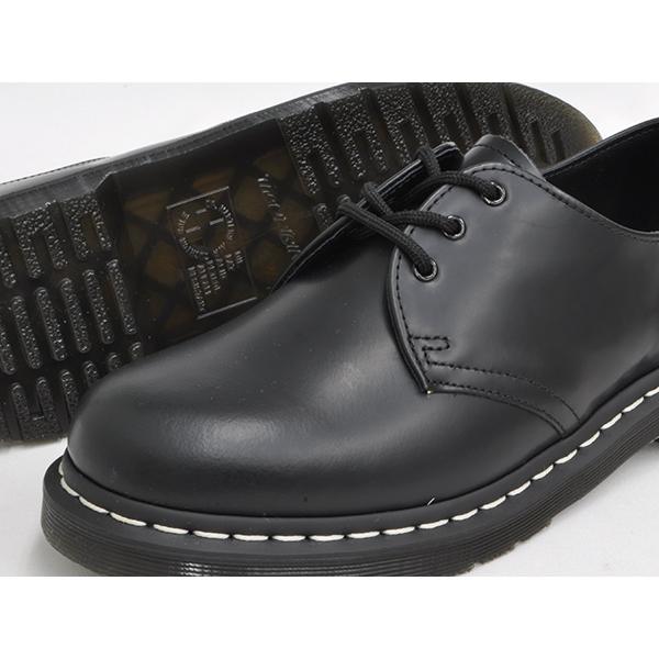 【並行輸入品】 Dr.Martens 1461 WHITE STITCH 3EYE GIBSON SHOE 【ドクターマーチン 3 アイ ギブソン シューズ ホール】  BLACK SMOOTH | Dr.Martens | 02