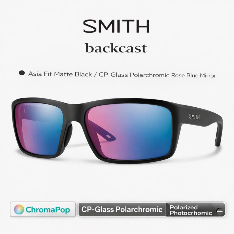 SMITH（スミス） Backcast バックキャスト Matte Black CP Glass Polarchromic Rose Blue ...