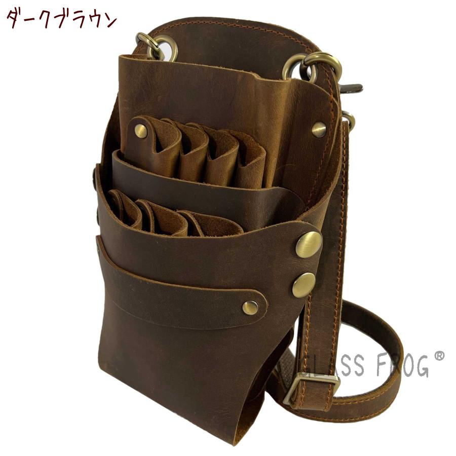ダークブラウン レザー シザーケース　美容師 本革シザーケース 7丁挿し ヴィンテージ 1点物の革製 美容師