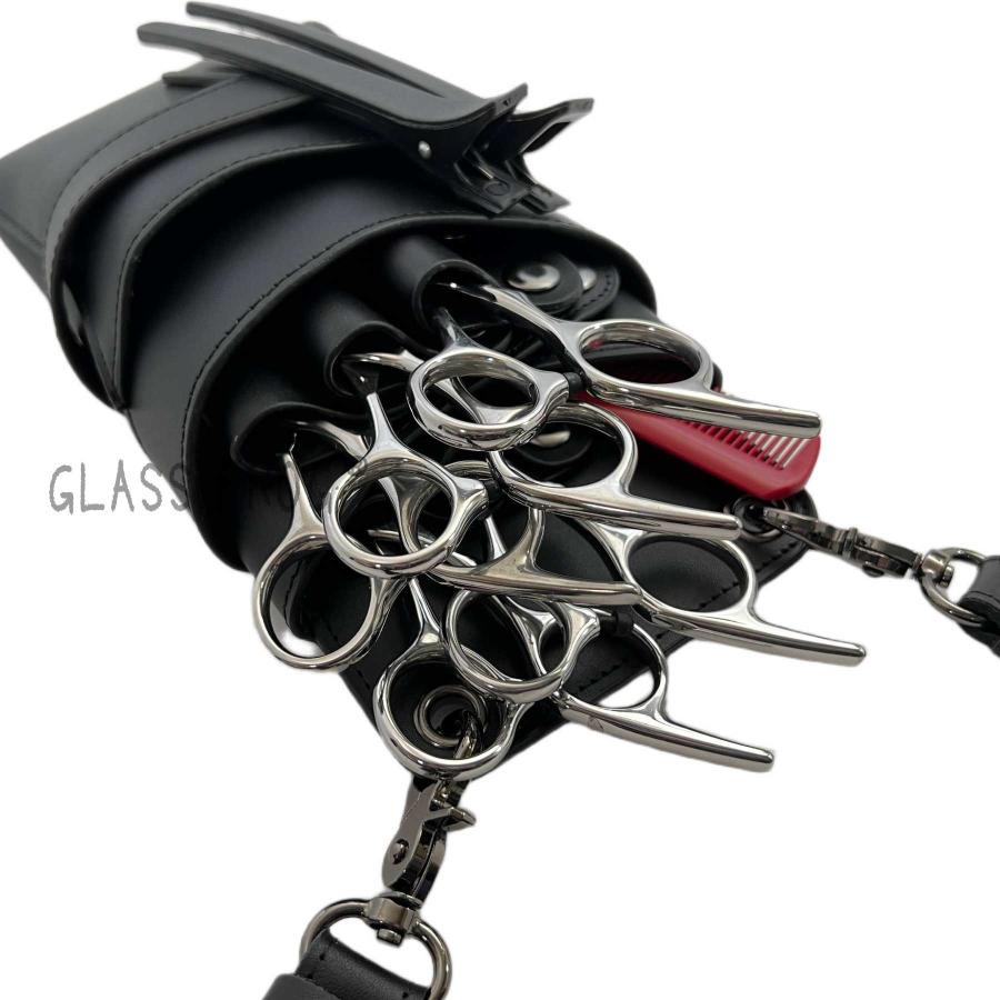 本革シザーケース オリジナル ブラック 牛革 送料無料 ハサミ5丁収納