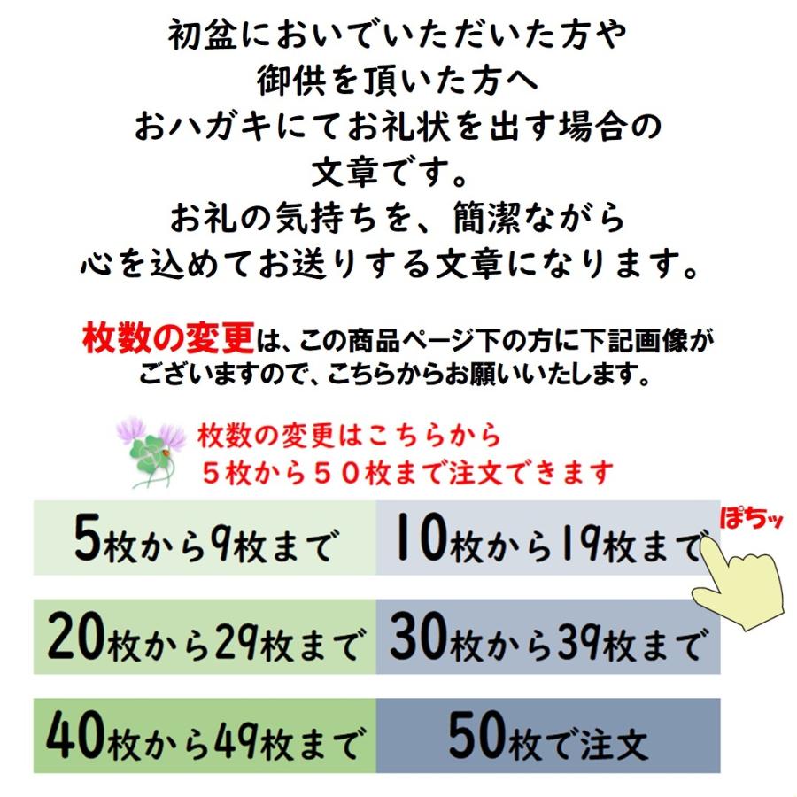 初盆御礼・官製はがき 50枚 はがきで出す 名入れあり 名前あり