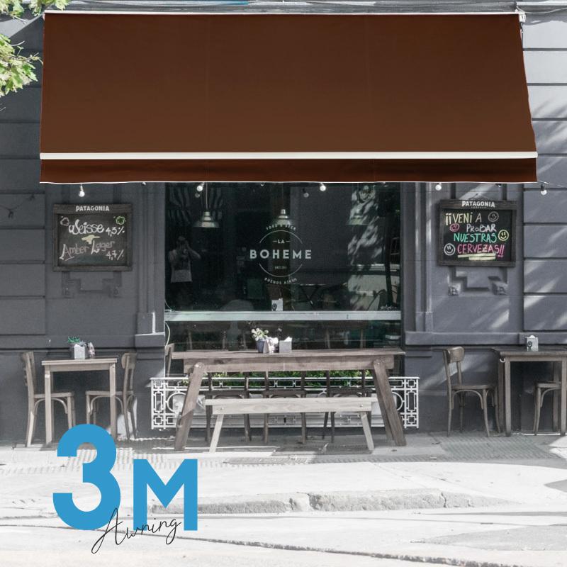 オーニングテント 3M 張出 2m 巻き取り式 防水 格納式 手動 白フレーム こげ茶色 ブラウン 日よけ サンシェード 爆買