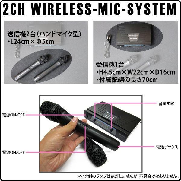 ワイヤレスマイク 受信機 セット 2CH マイク2本 同時使用 ハンドマイク