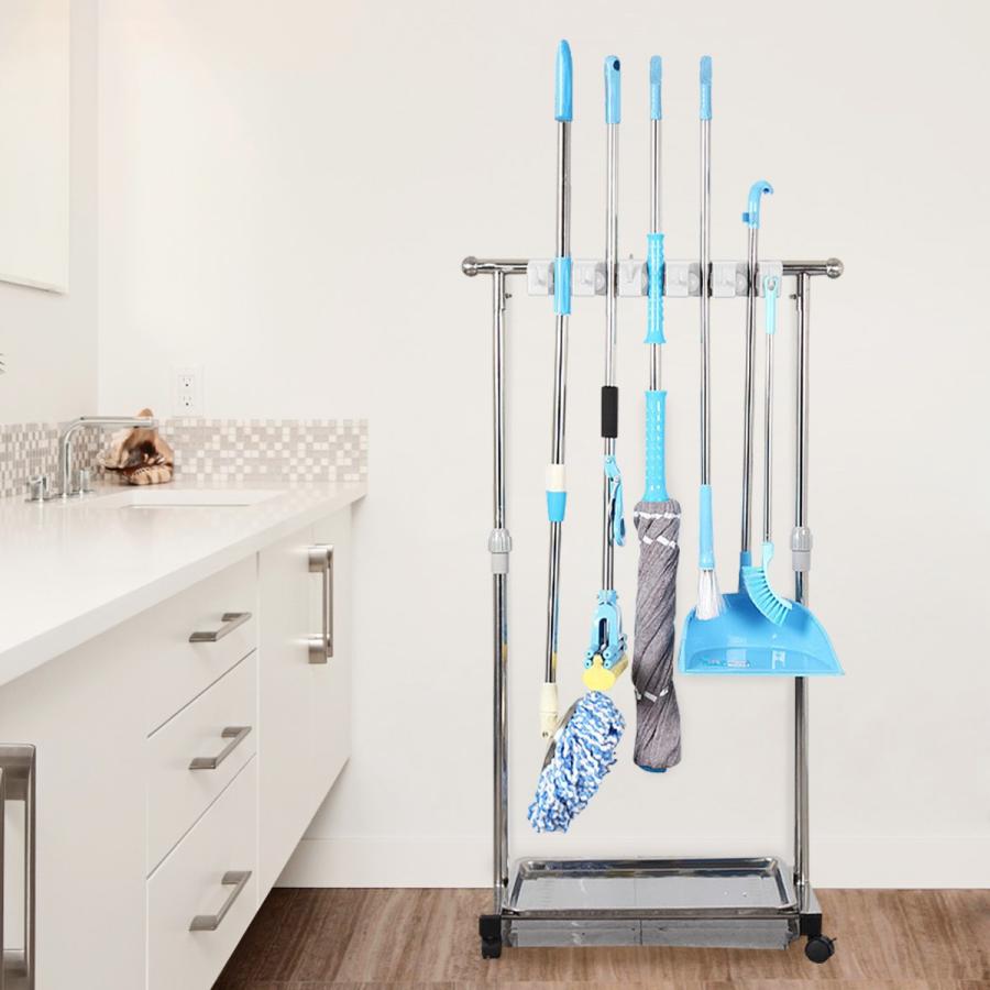 モップハンガー 掃除道具 収納 高さ調整 キャスター付き 最大11本