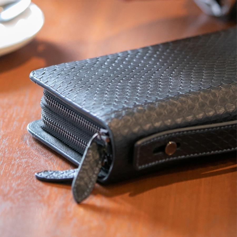パイソン セカンドバッグ 長財布 メンズ W ラウンドファスナー