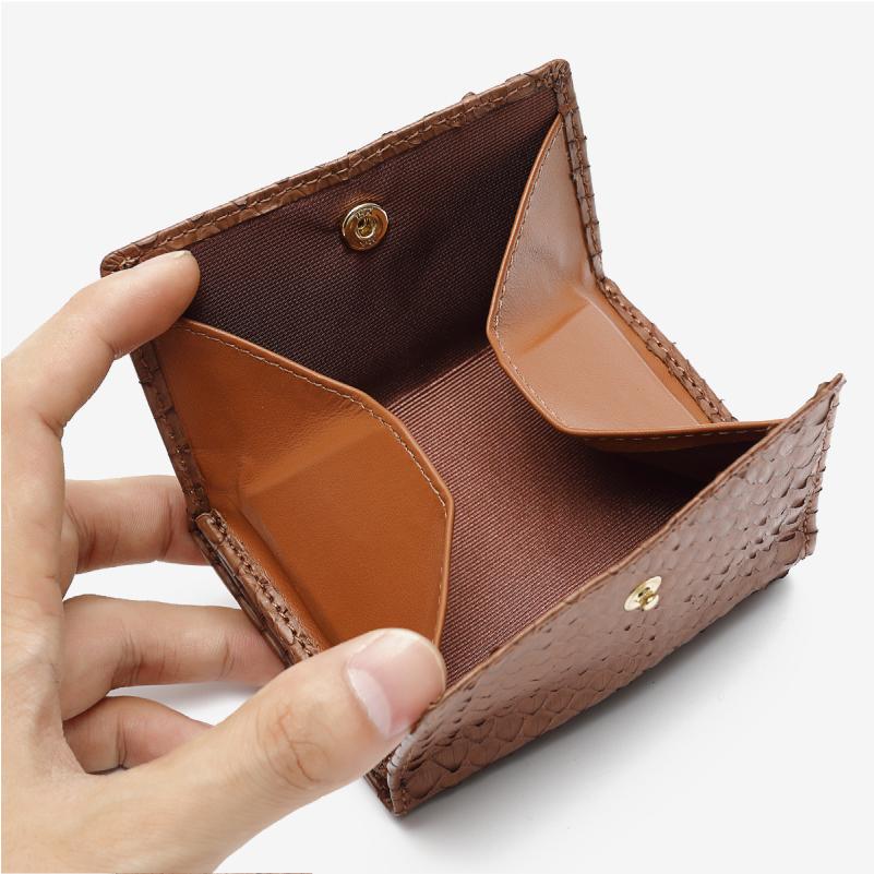 三つ折り財布 ミニ財布 パイソン革 蛇革 コンパクト 高機能 メンズ