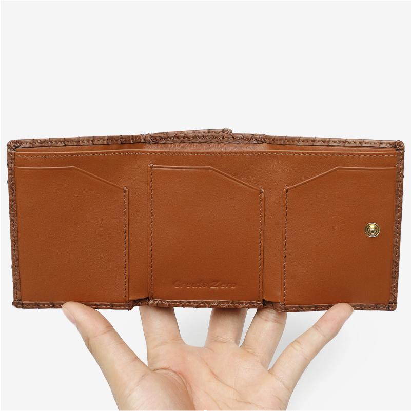 三つ折り財布 ミニ財布 パイソン革 蛇革 コンパクト 高機能 メンズ