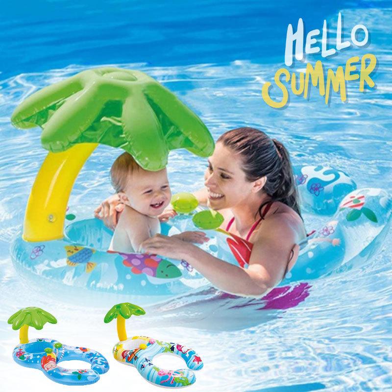 インテックス Intex 浮き輪 子供用 足入れ フロート ダブルリング 2人用 ヤシの木 屋根付き パパ ママ ボート 赤ちゃん ベビー プール 超お買い得