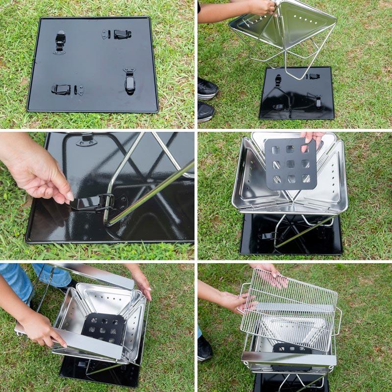 バーベキューコンロ 折りたたみ式 小型 ミニ コンパクト ステンレス 収納ケース バーベキューグリル 焚き火台 焚火台 キャンプ BBQの画像