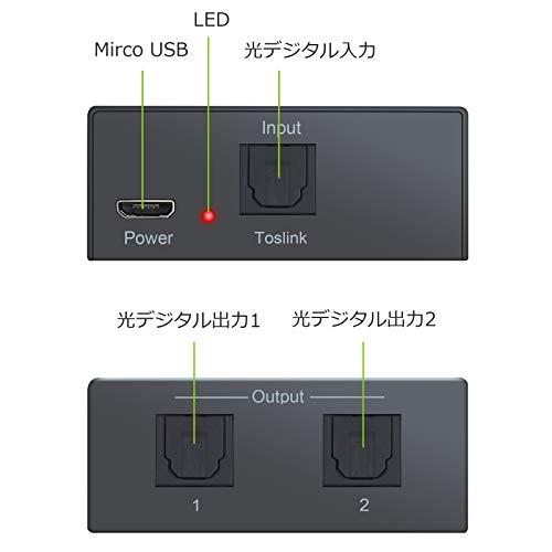 LiNKFOR SPDIF/TosLink 光デジタル 分配器 1入力2出力 LPCM2.0 DTS Dolby-AC3に対応 合金外殻 USBケーブル 光ケーブル付属 PS3/XBOX/Blue-Ray/DVDプレーヤー/HDT｜ggf1-store｜03