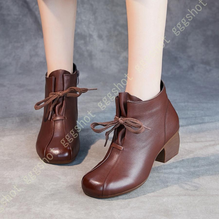 ショートブーツ レディース 大きいサイズ 太ヒール レザー ブーティー 軽量 ブーツ レディース靴 ヒール 歩きやすい ブーティ ショート おしゃれ 特別セール品